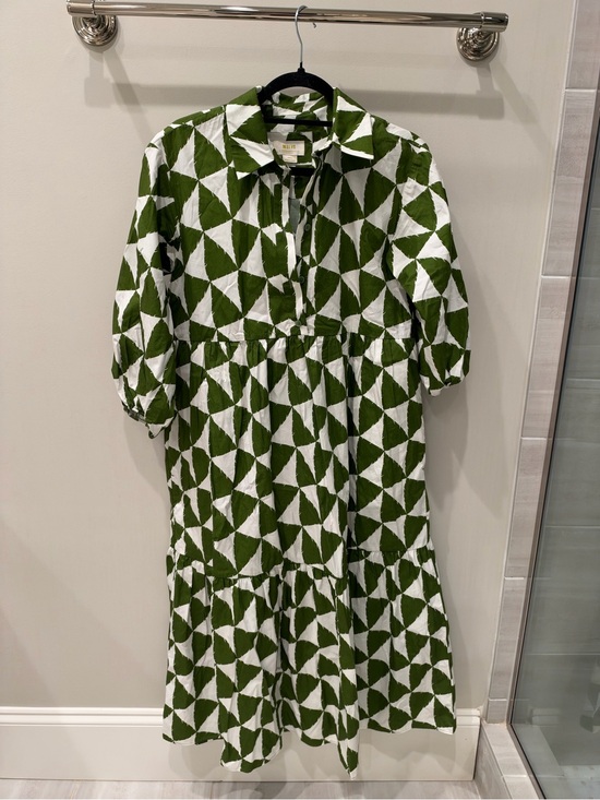 Maeve Dresses & Skirts - Maeve Olive & White Geometric Tiered Maxi Maxi Shirt Dress